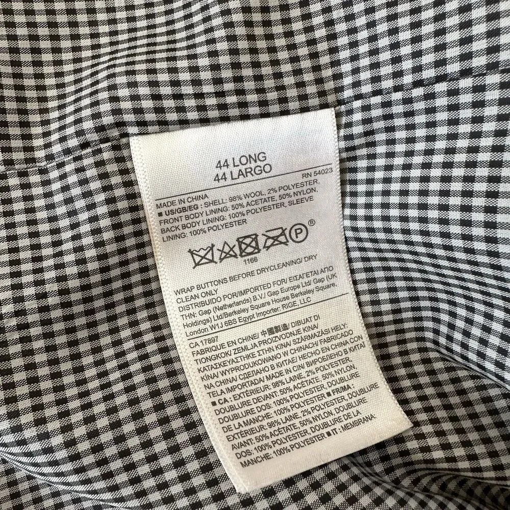 Banana‎ Republic Wool Modern Slim Fit Plaid Blazer 44L Long Suit Gray